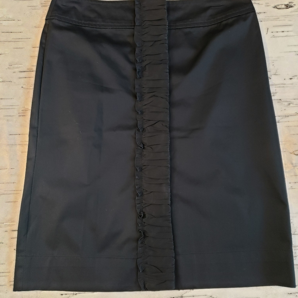 TALBOTS petite ruffle front pencil skirt black satin